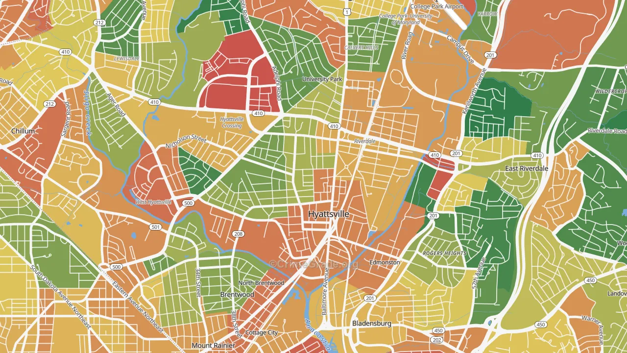 Ellaville, Hyattsville, MD Map of Theft Rates