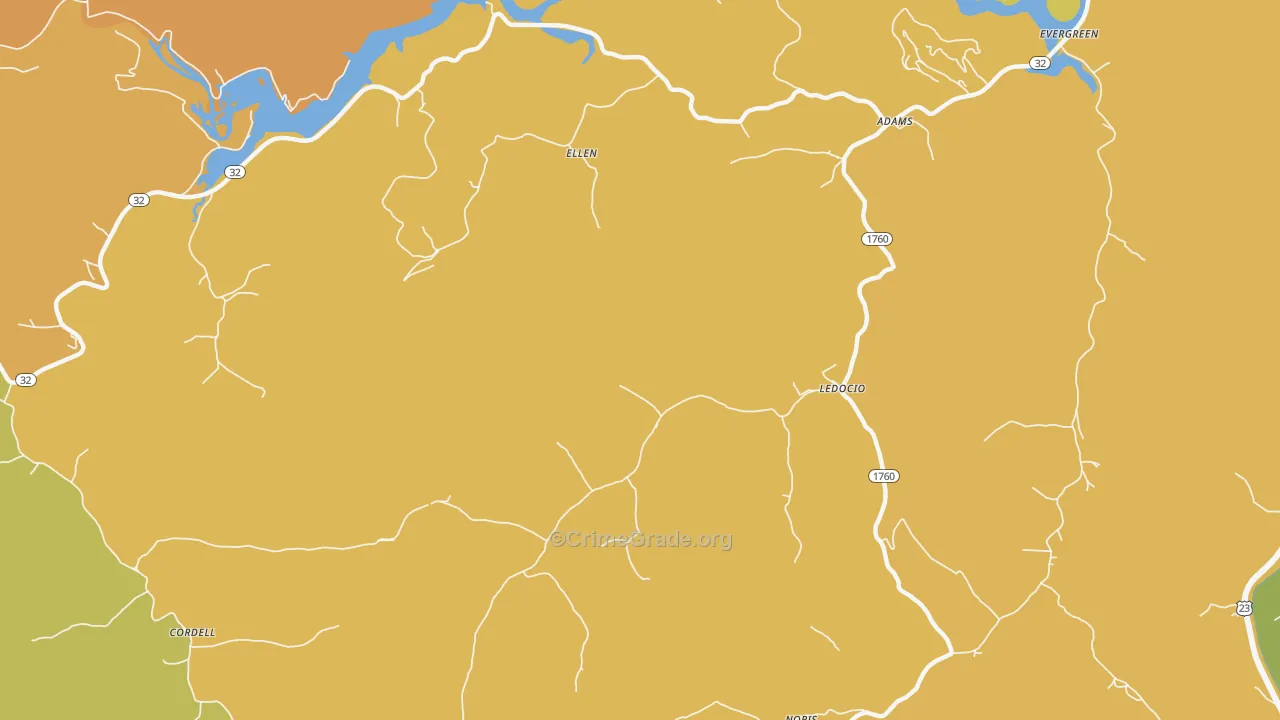 Ellen, KY Map of Theft Rates