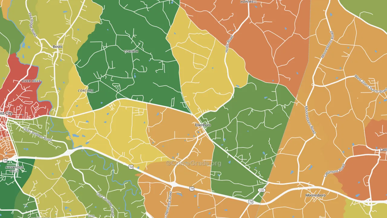 Ellenboro, NC Map of Theft Rates