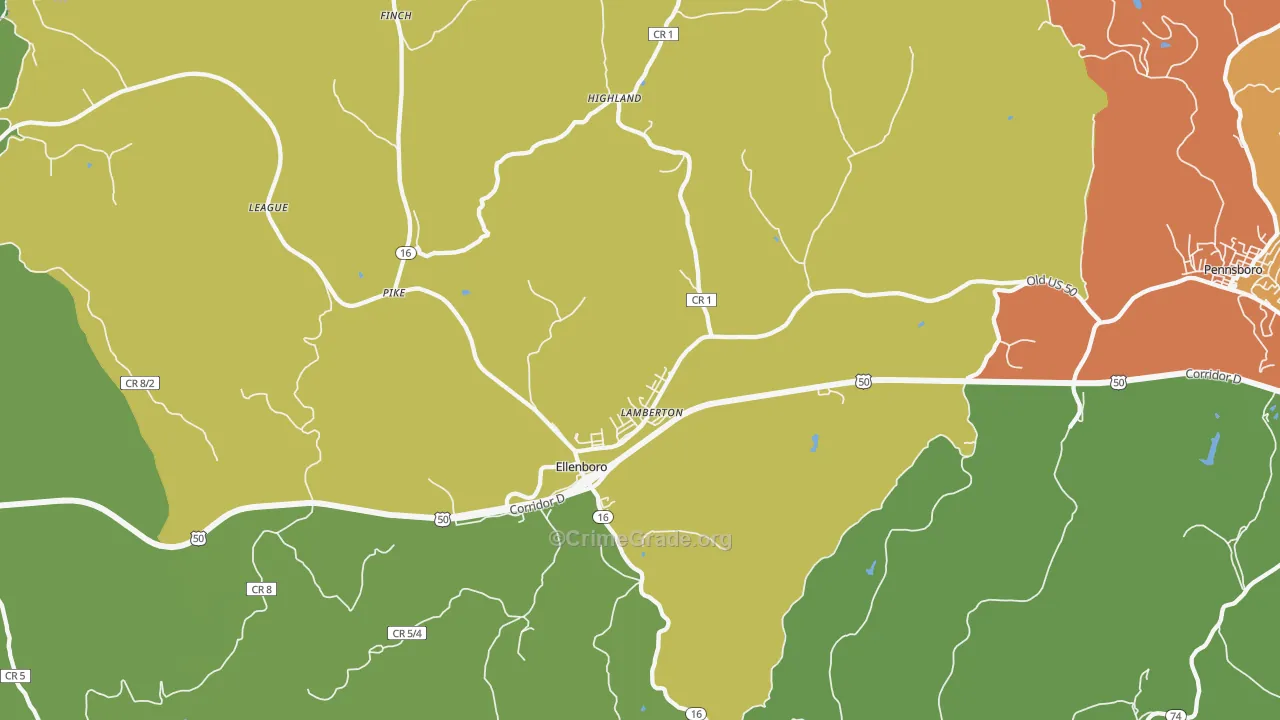 Ellenboro, WV Map of Theft Rates