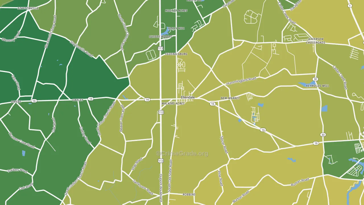 Ellendale, DE Map of Theft Rates
