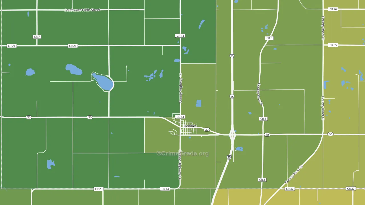 Ellendale, MN Map of Theft Rates