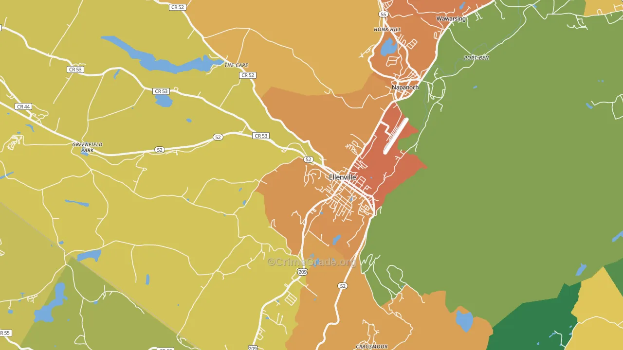 Ellenville, NY Map of Theft Rates
