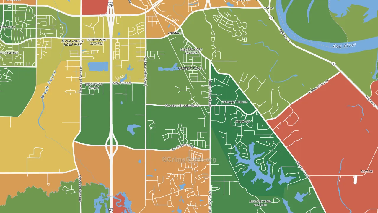 Ellerbee Woods, Shreveport, LA Map of Theft Rates