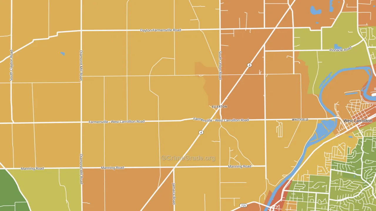 Ellerton, OH Map of Theft Rates