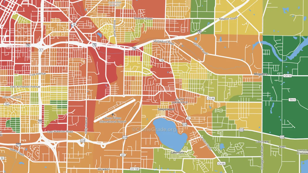 Ellet, Akron, OH Map of Theft Rates