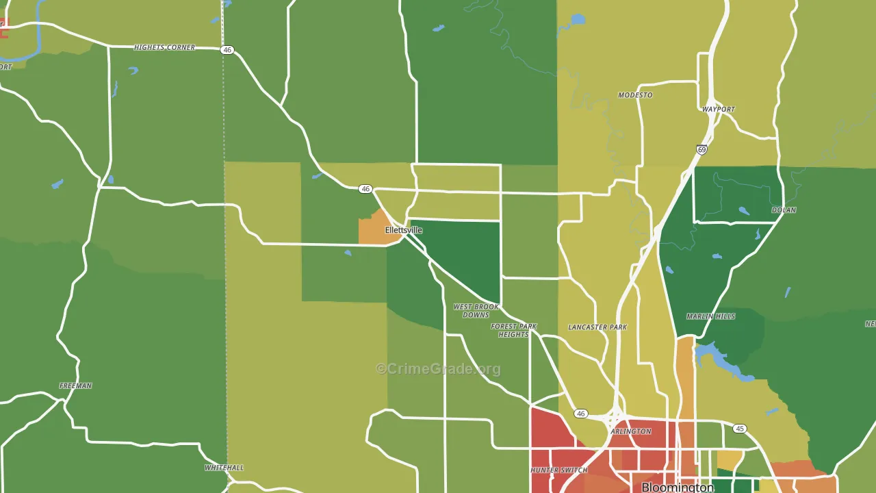 Ellettsville, IN Map of Theft Rates