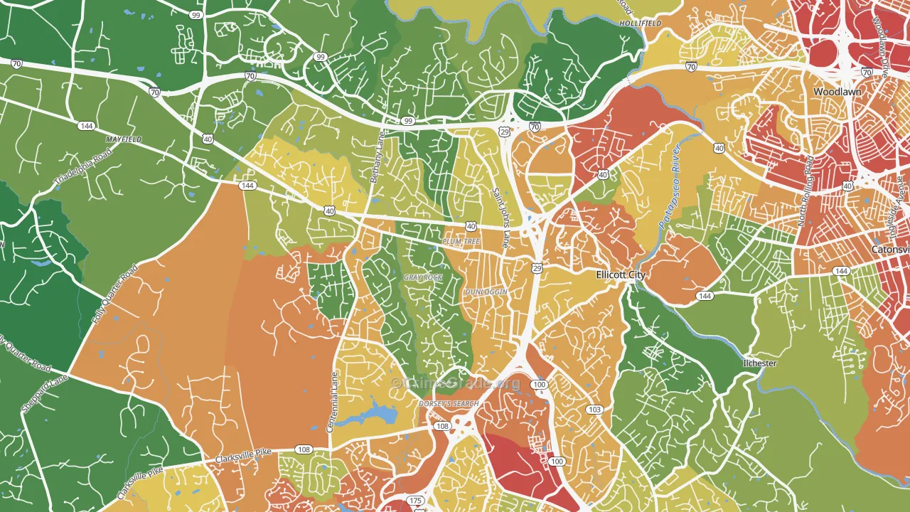 Ellicott City, MD Map of Theft Rates