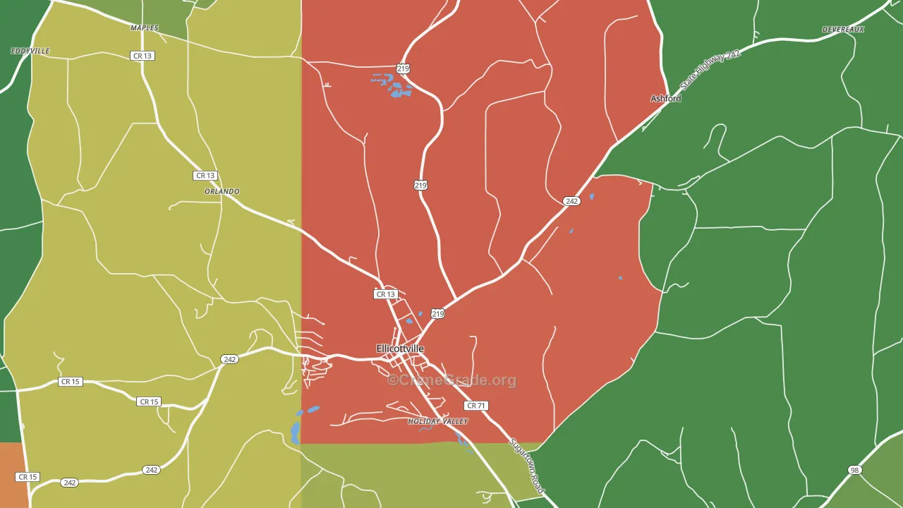 Ellicottville, NY Map of Theft Rates