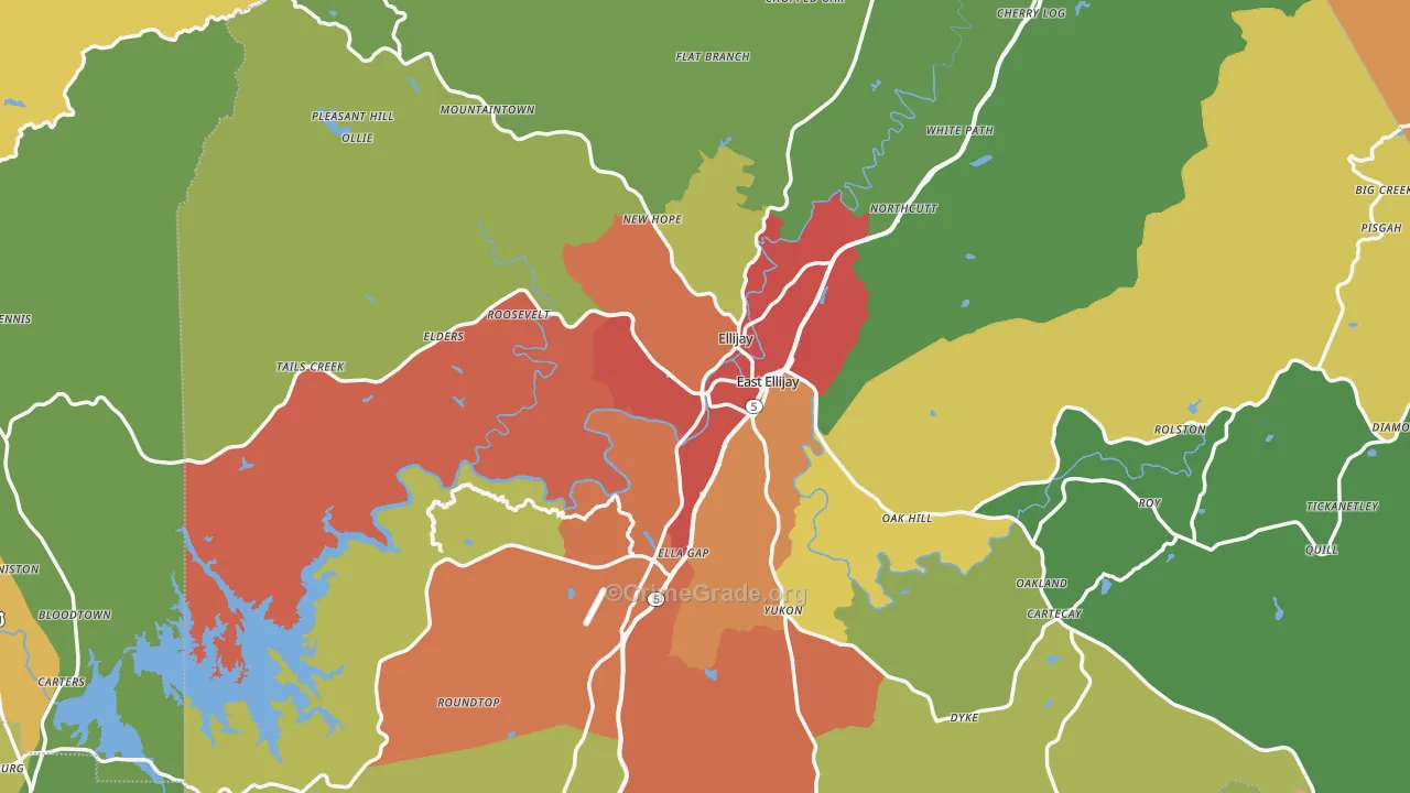 Ellijay, GA Map of Theft Rates
