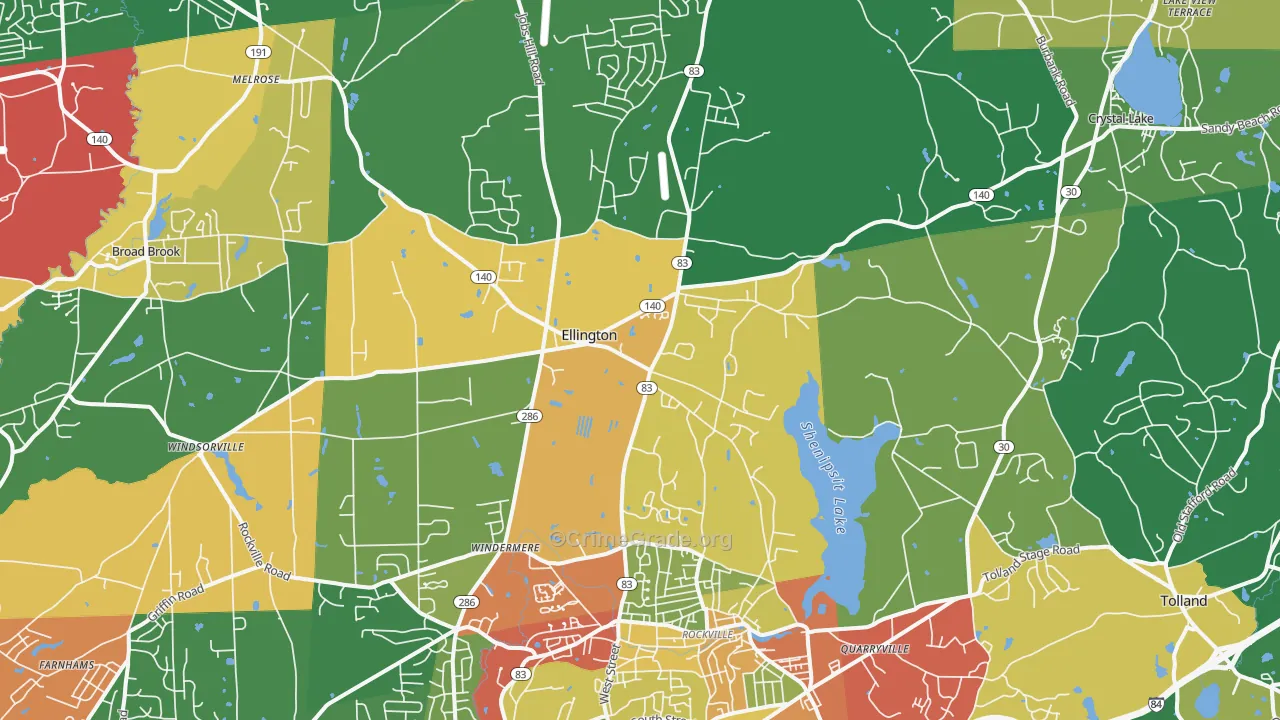 Ellington, CT Map of Theft Rates