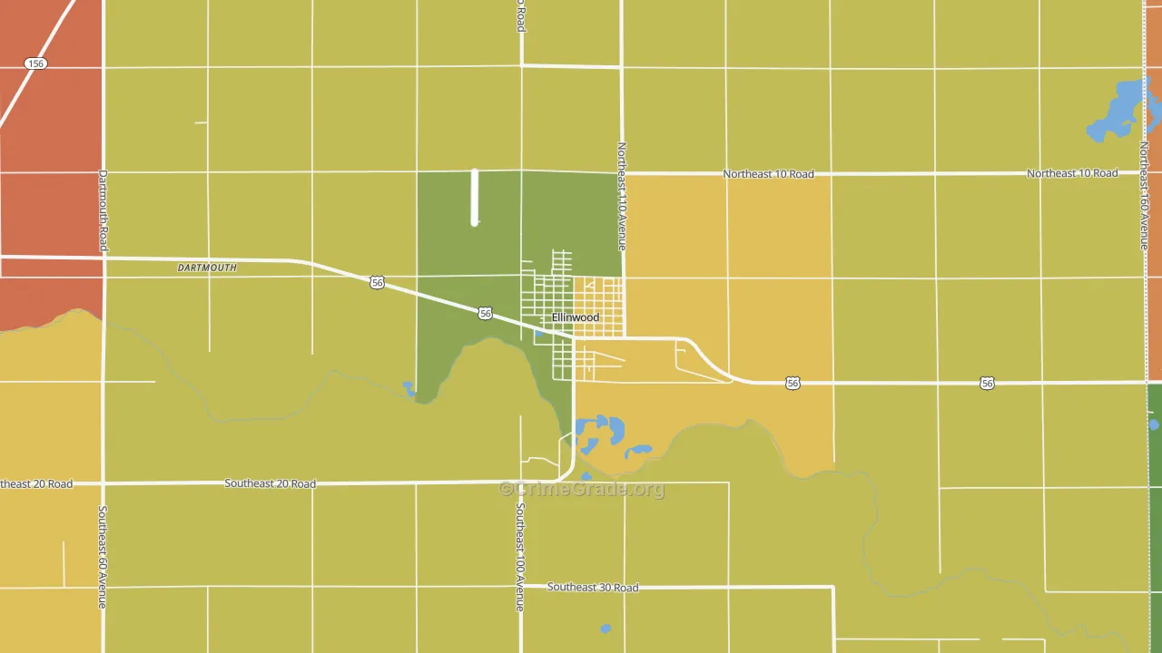 Ellinwood, KS Map of Theft Rates