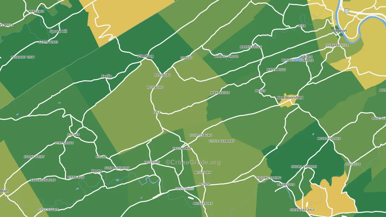 Elliottsburg, PA Map of Theft Rates