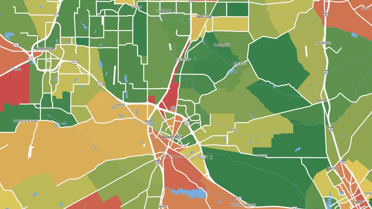 Ellis County, TX Map of Theft Rates