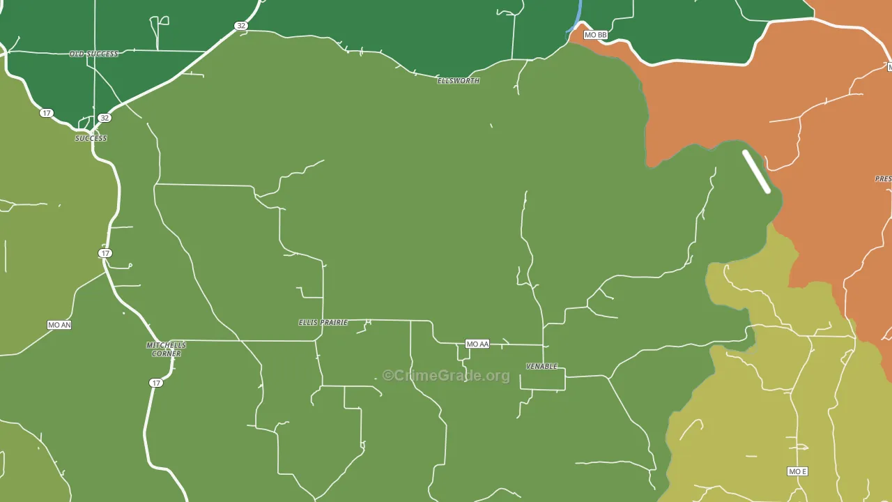 Ellis Prairie, MO Map of Theft Rates
