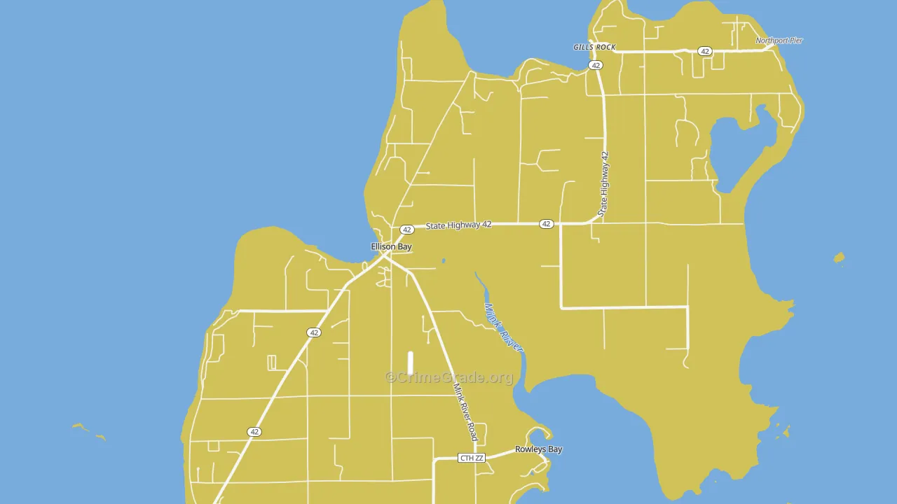 Ellison Bay, WI Map of Theft Rates