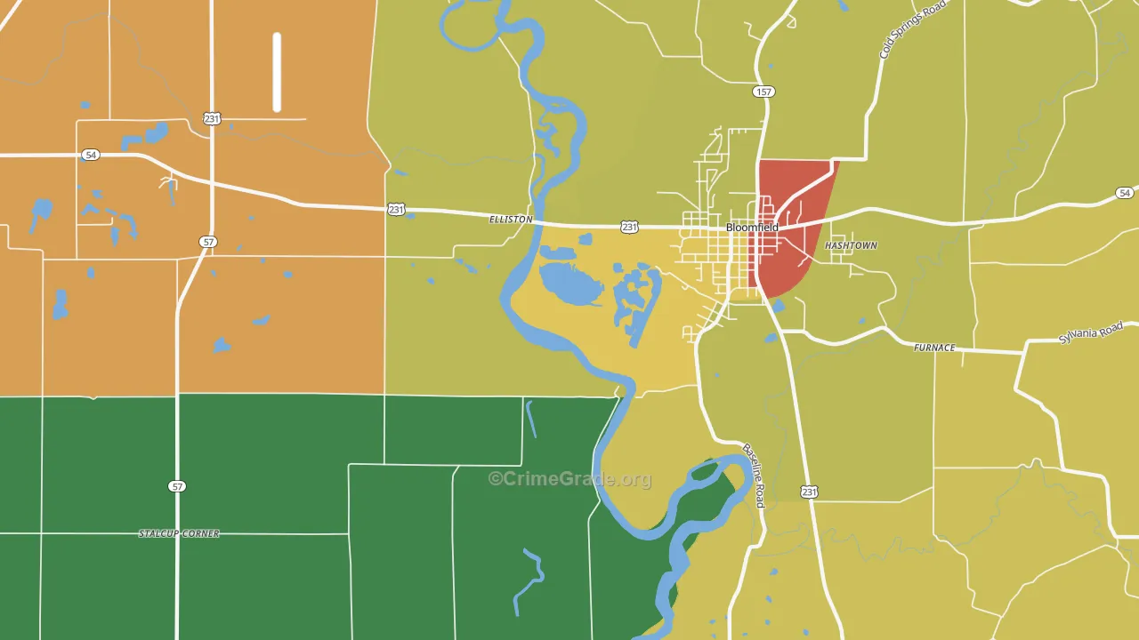 Elliston, IN Map of Theft Rates