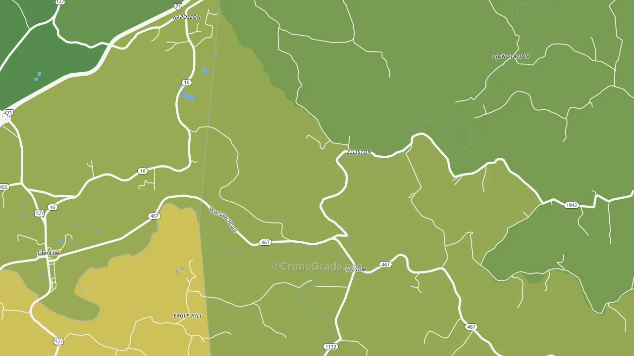 Elliston, KY Map of Theft Rates