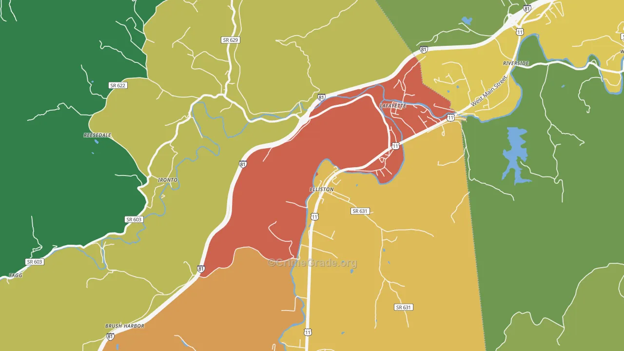 Elliston, VA Map of Theft Rates
