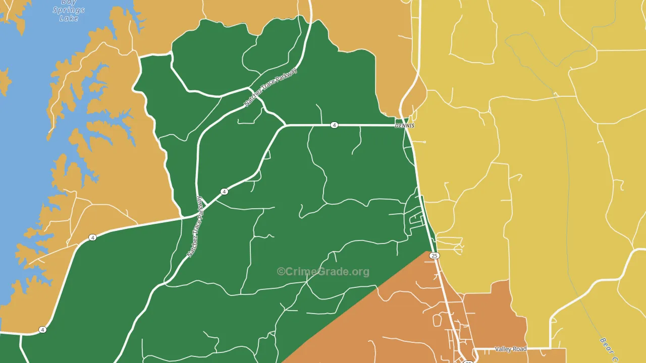 Ellistown, MS Map of Theft Rates