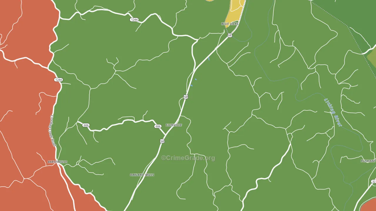 Ellisville, KY Map of Theft Rates