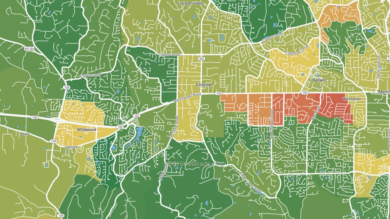 Ellisville, MO Map of Theft Rates