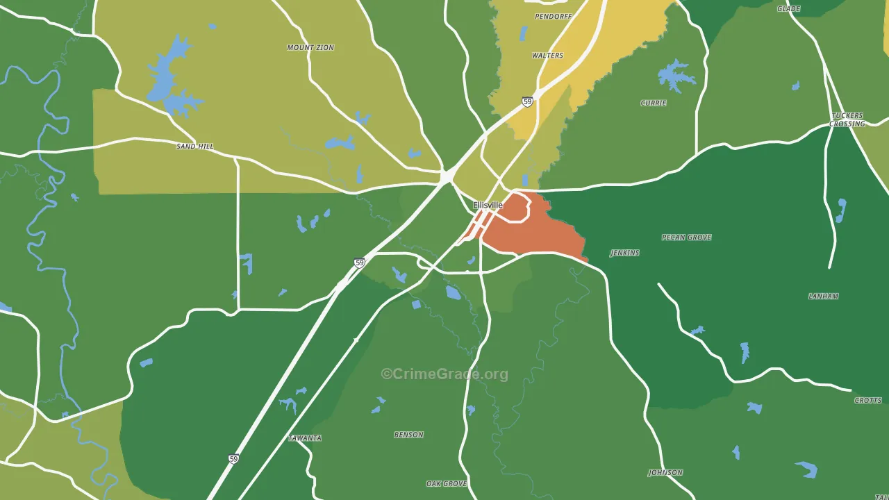 Ellisville, MS Map of Theft Rates