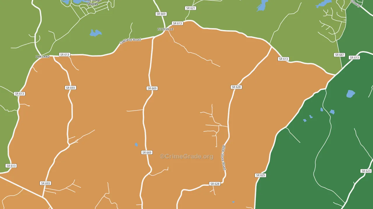 Ellisville, VA Map of Theft Rates