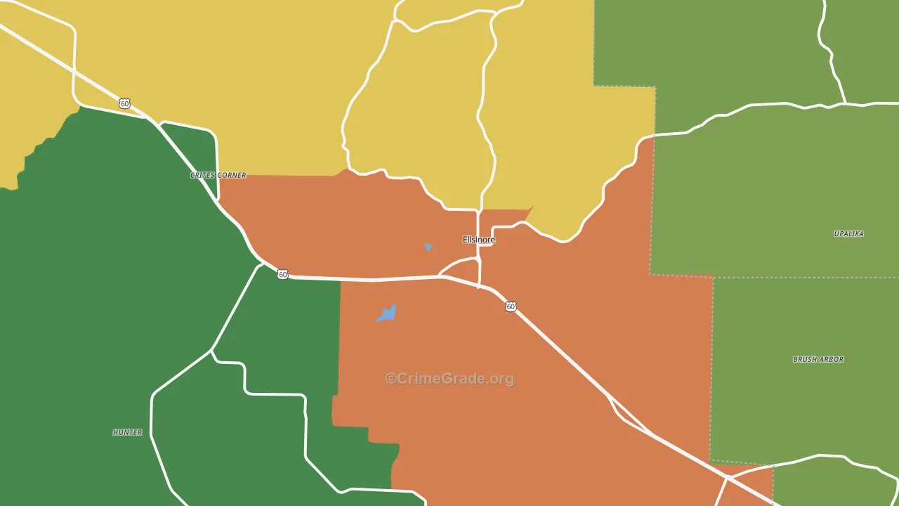 Ellsinore, MO Map of Theft Rates