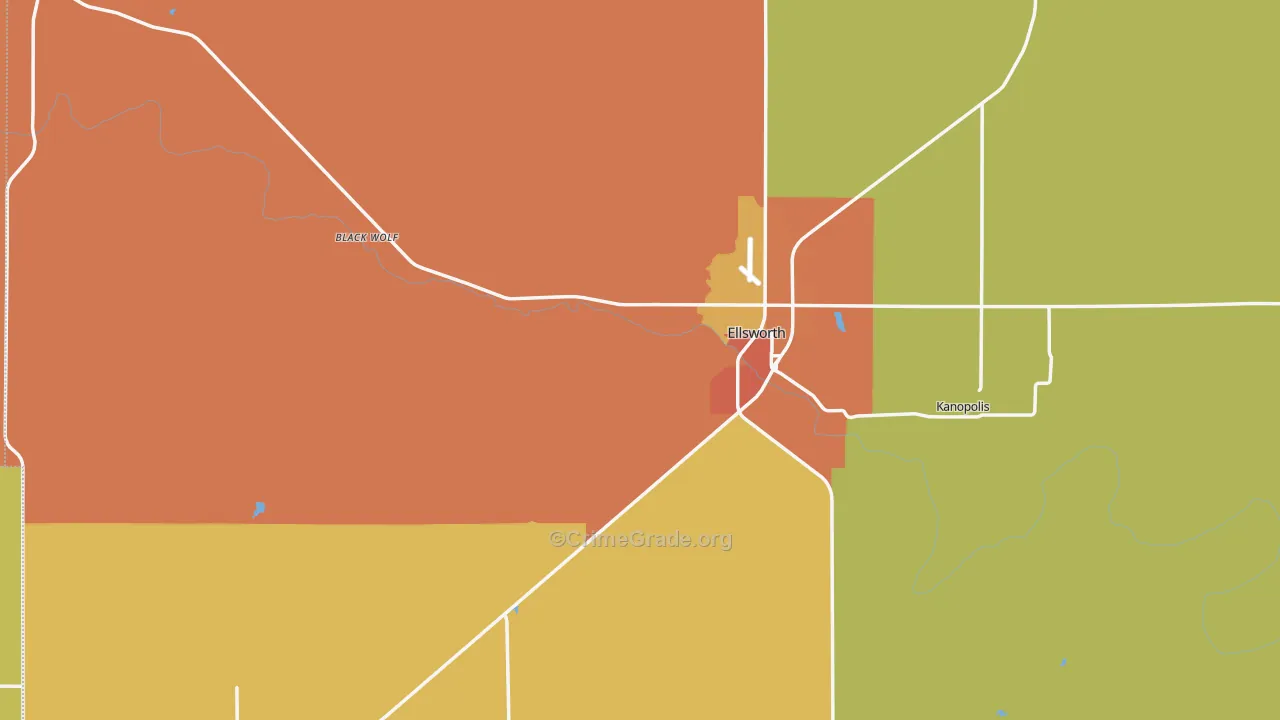 Ellsworth County, KS Map of Theft Rates