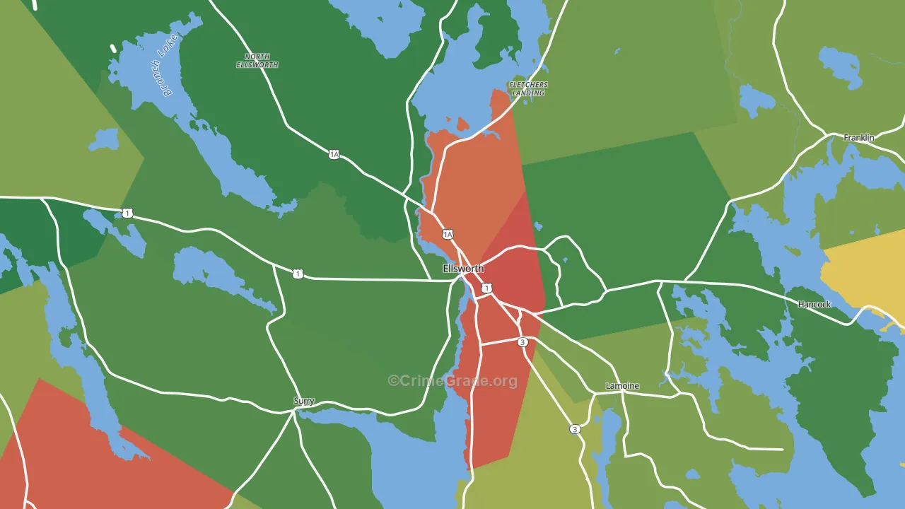 Ellsworth, ME Map of Theft Rates