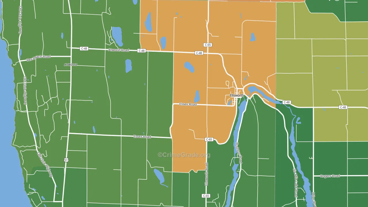 Ellsworth, MI Map of Theft Rates