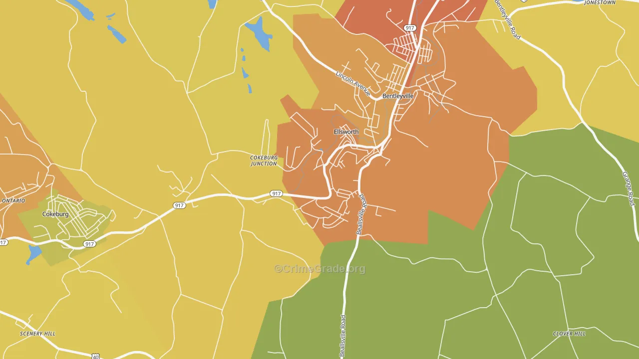 Ellsworth, PA Map of Theft Rates