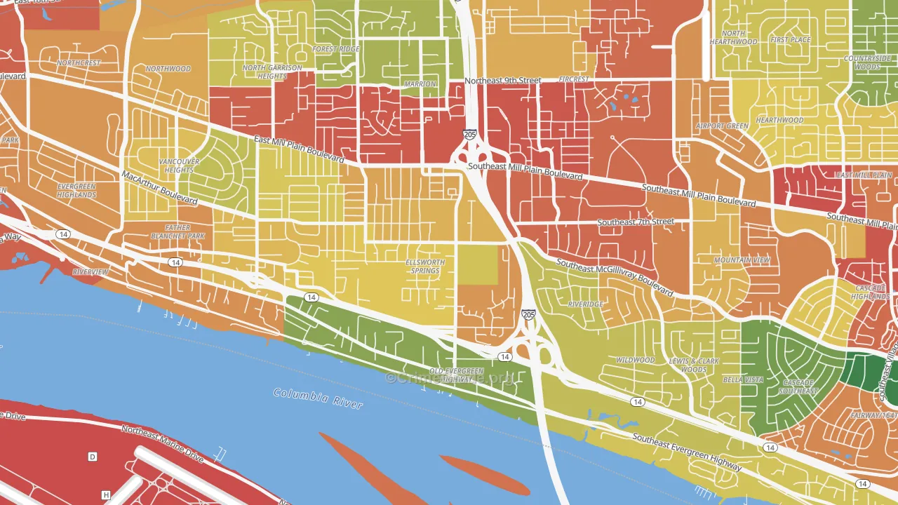 Ellsworth Springs, Vancouver, WA Map of Theft Rates