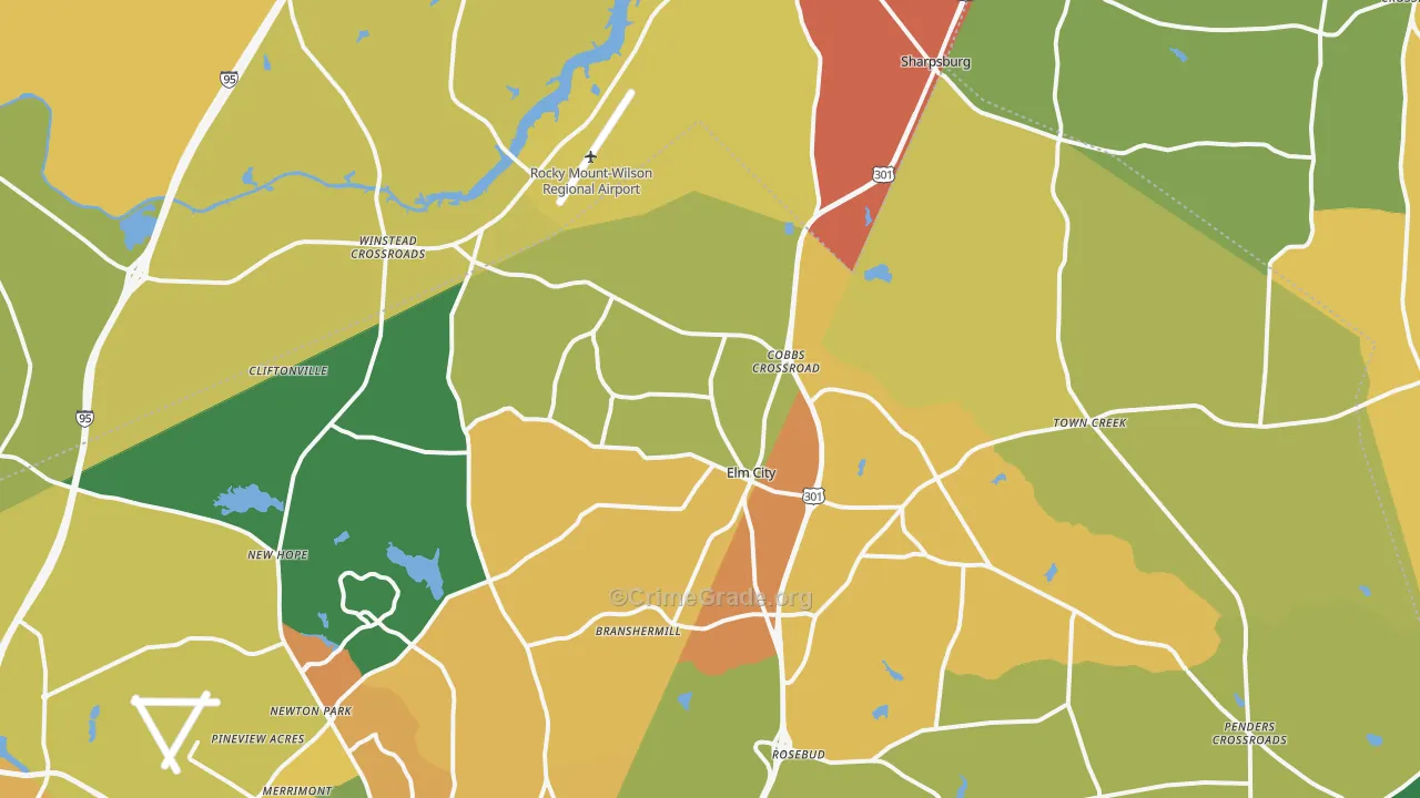 Elm City, NC Map of Theft Rates