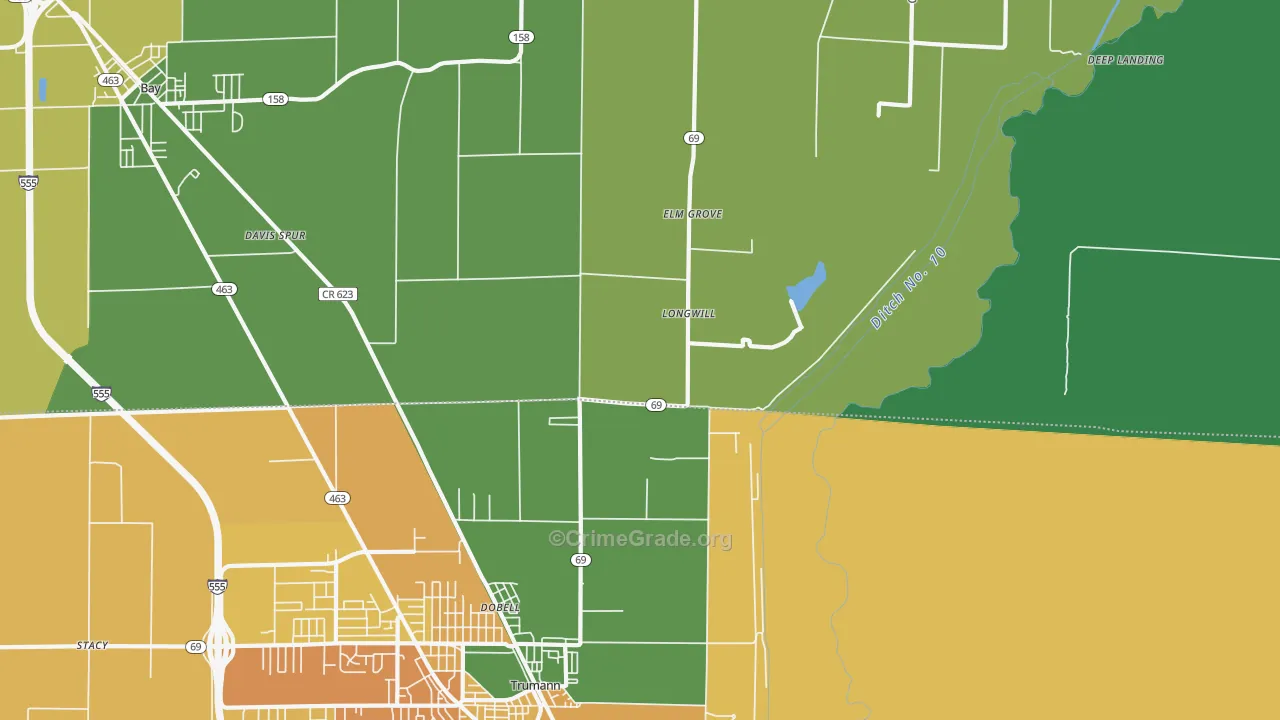 Elm Grove, AR Map of Theft Rates