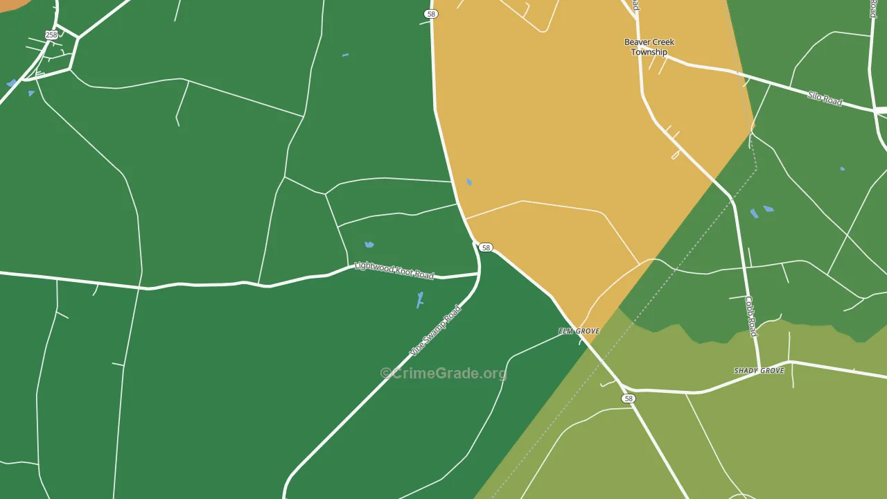 Elm Grove, NC Map of Theft Rates