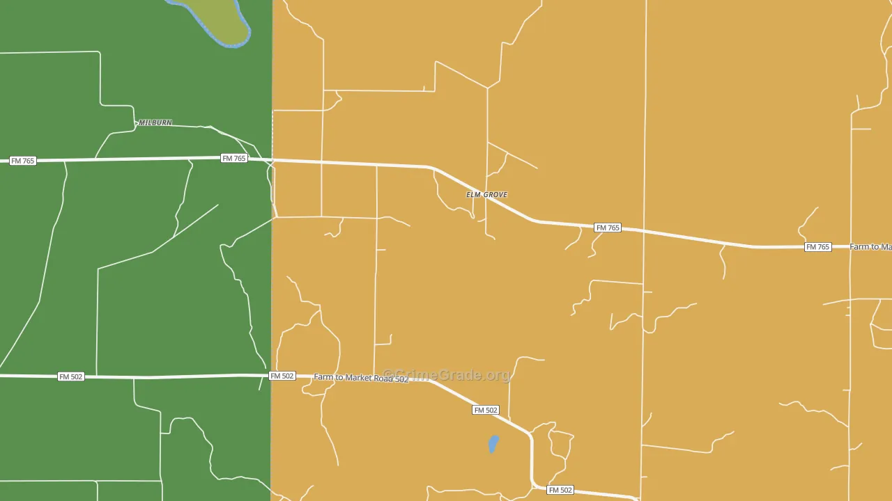 Elm Grove, TX Map of Theft Rates