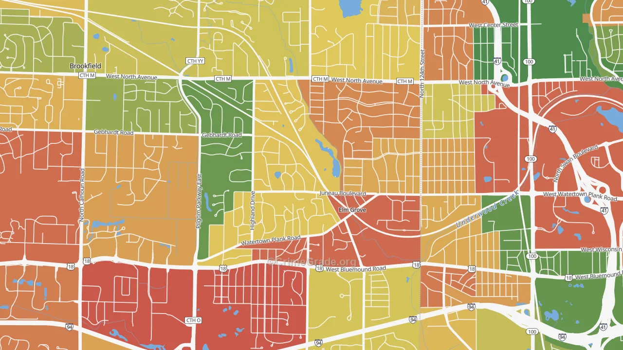 Elm Grove, WI Map of Theft Rates