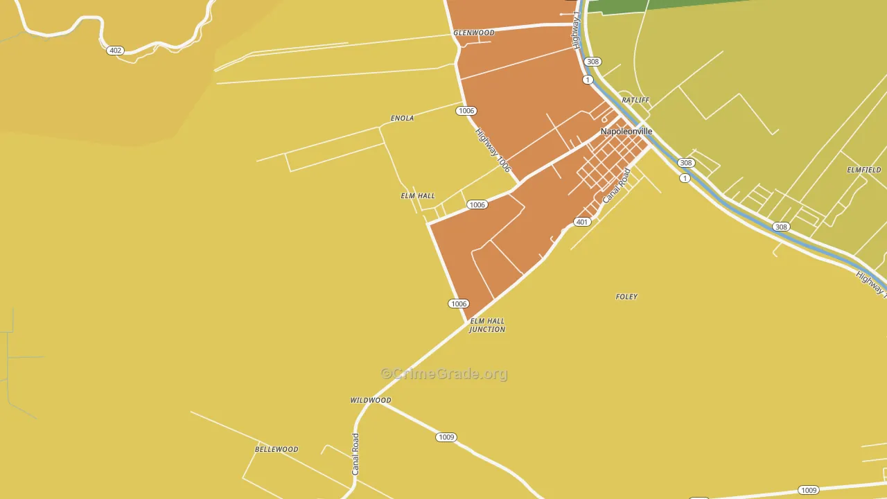 Elm Hall, LA Map of Theft Rates