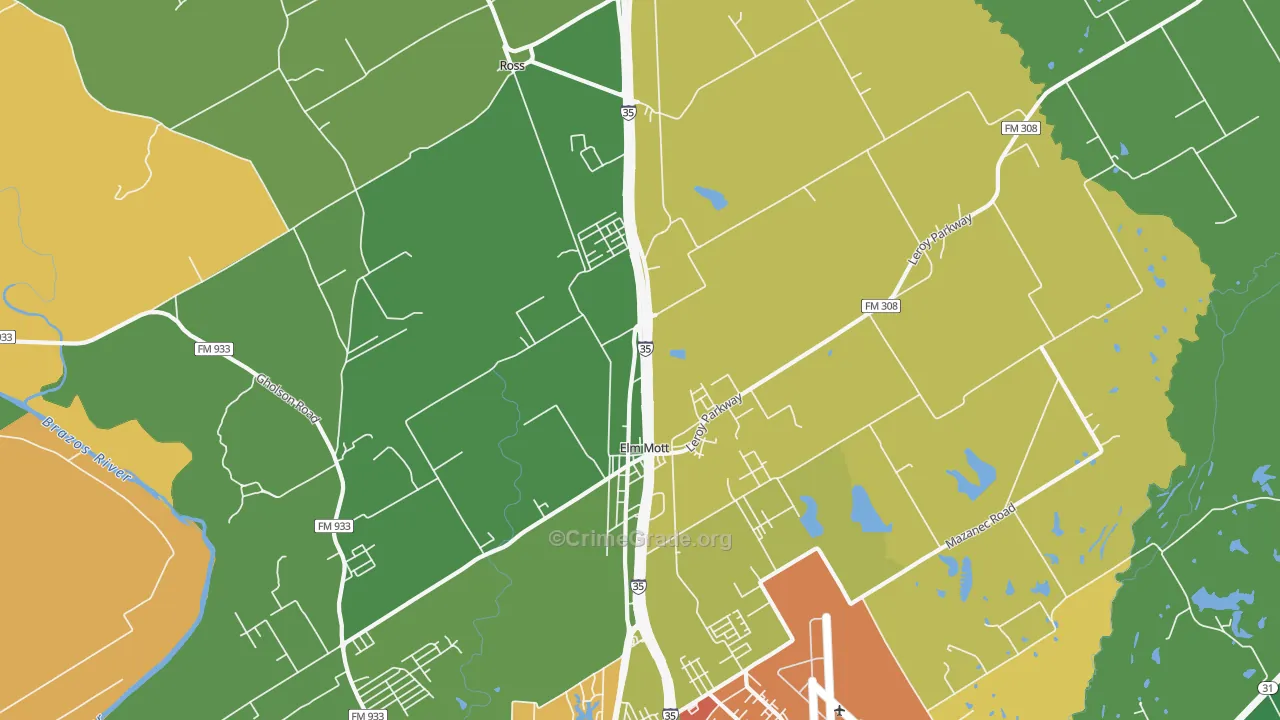 Elm Mott, TX Map of Theft Rates