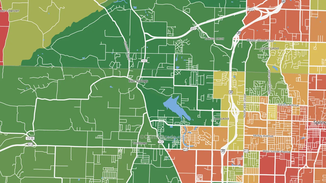 Elm Springs, AR Map of Theft Rates