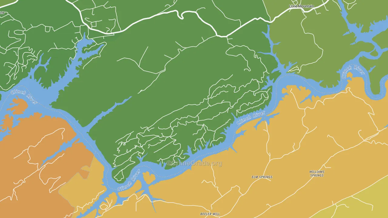 Elm Springs, TN Map of Theft Rates
