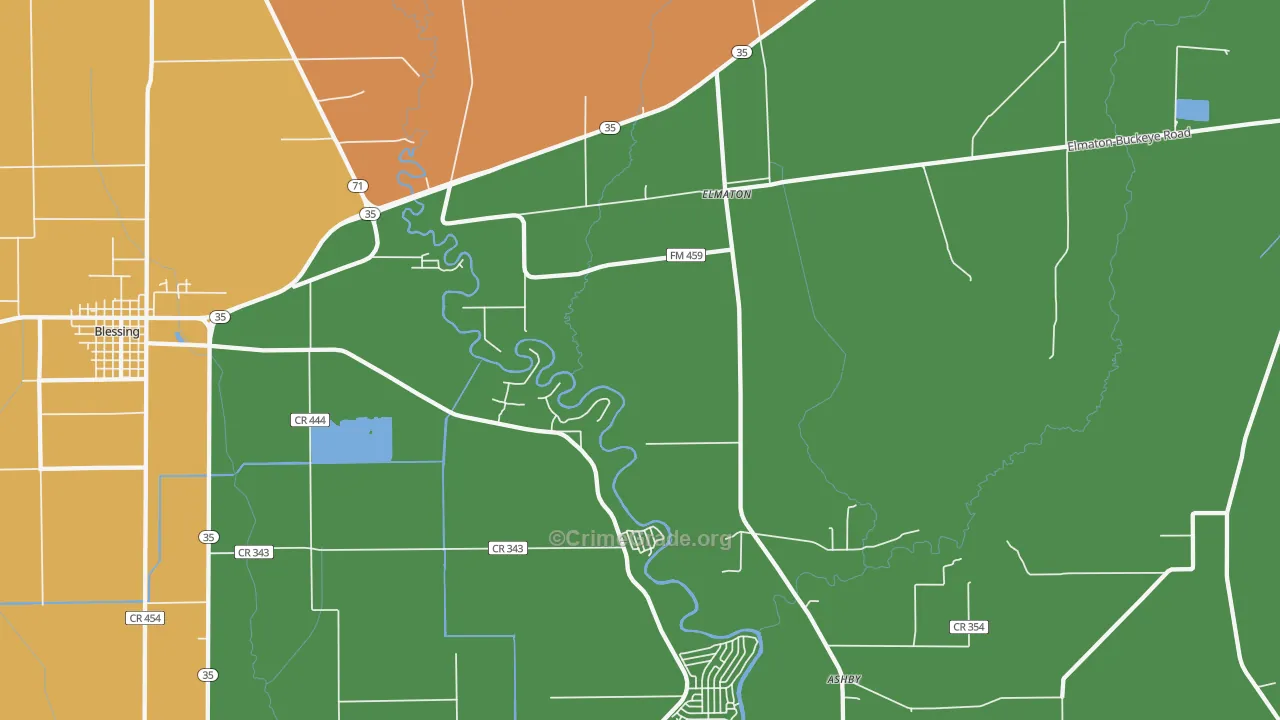 Elmaton, TX Map of Theft Rates