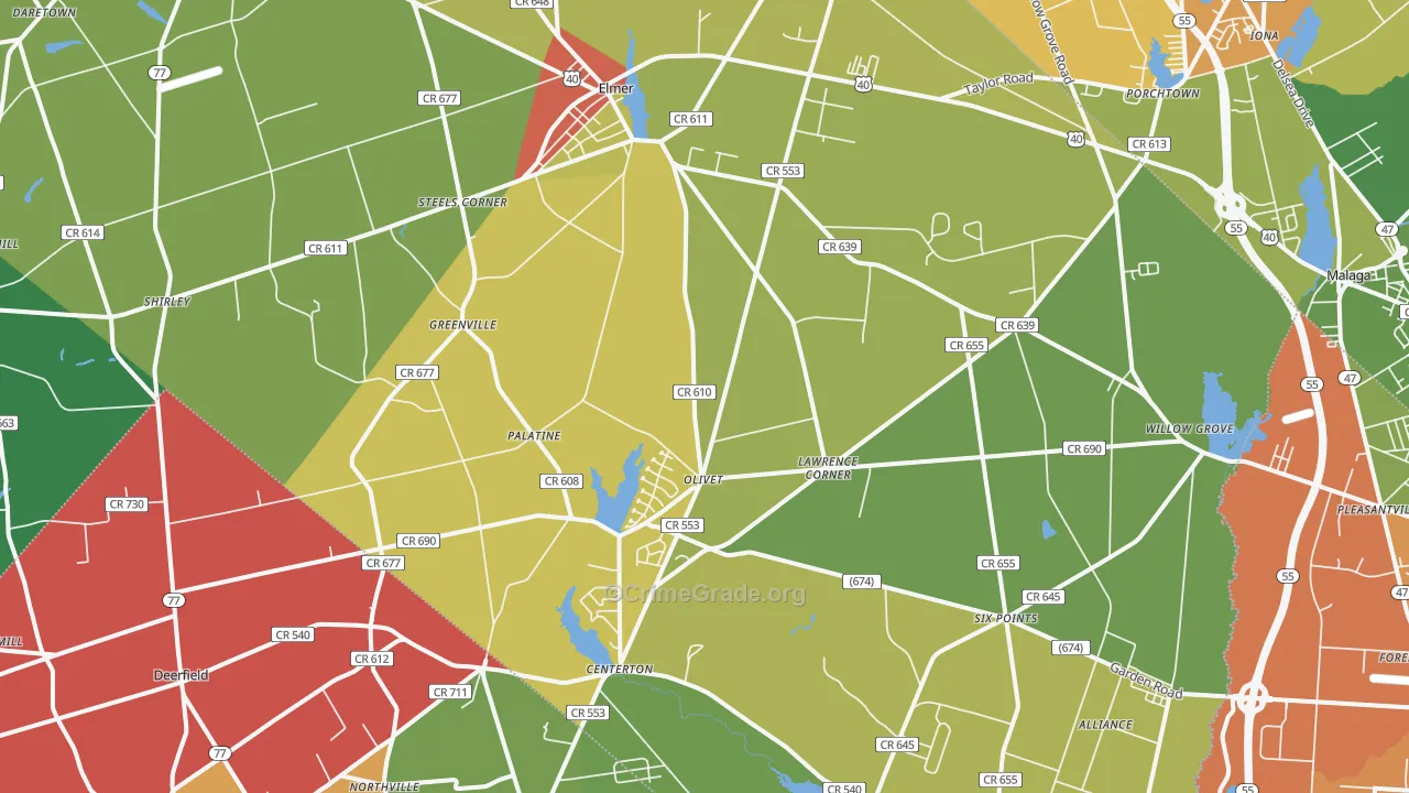 Elmer, NJ Map of Theft Rates