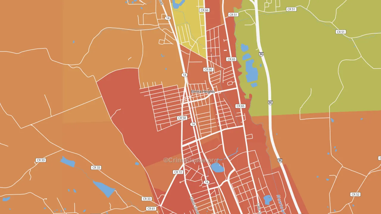 Elmira Heights, NY Map of Theft Rates