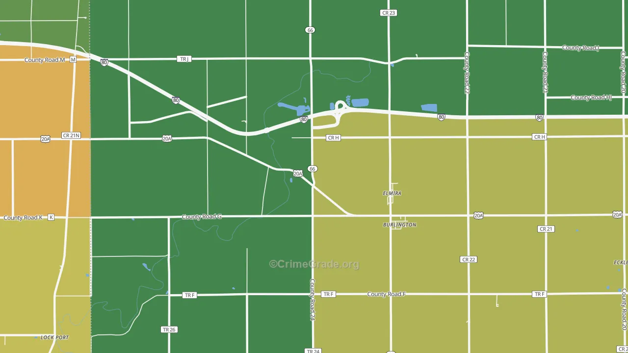 Elmira, OH Map of Theft Rates
