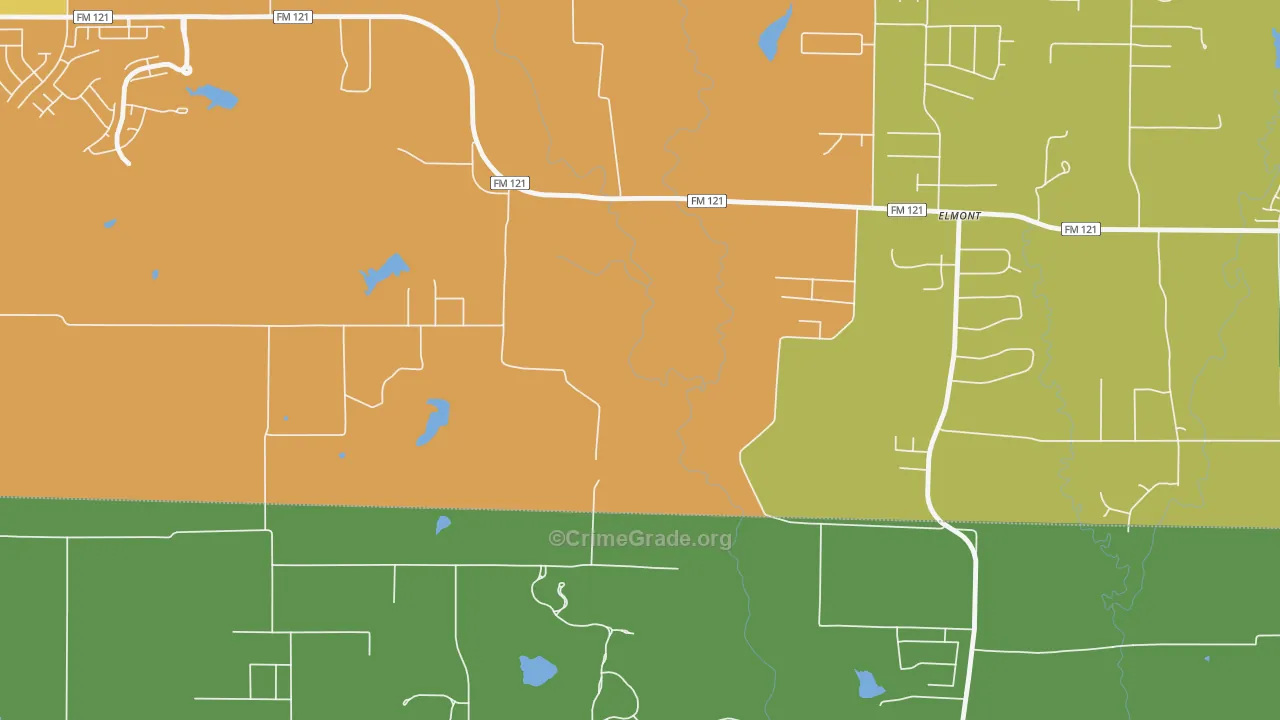Elmont, TX Map of Theft Rates