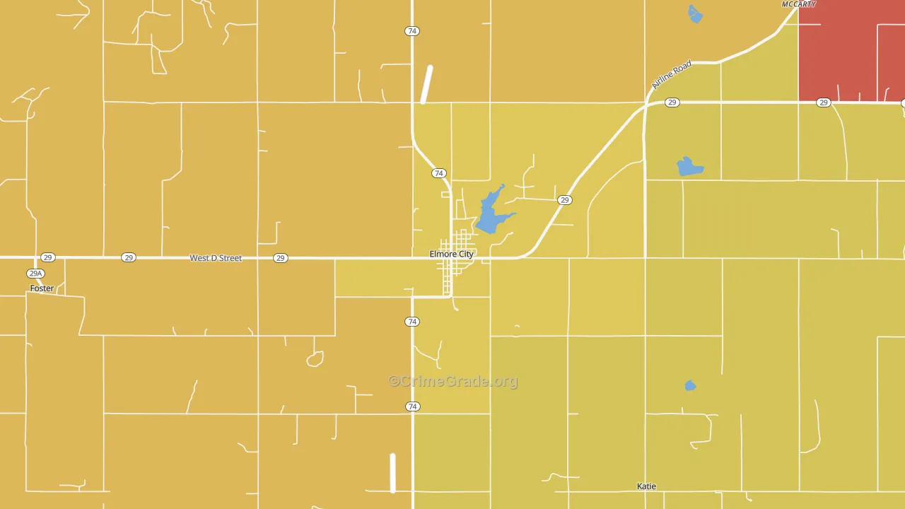 Elmore City, OK Map of Theft Rates
