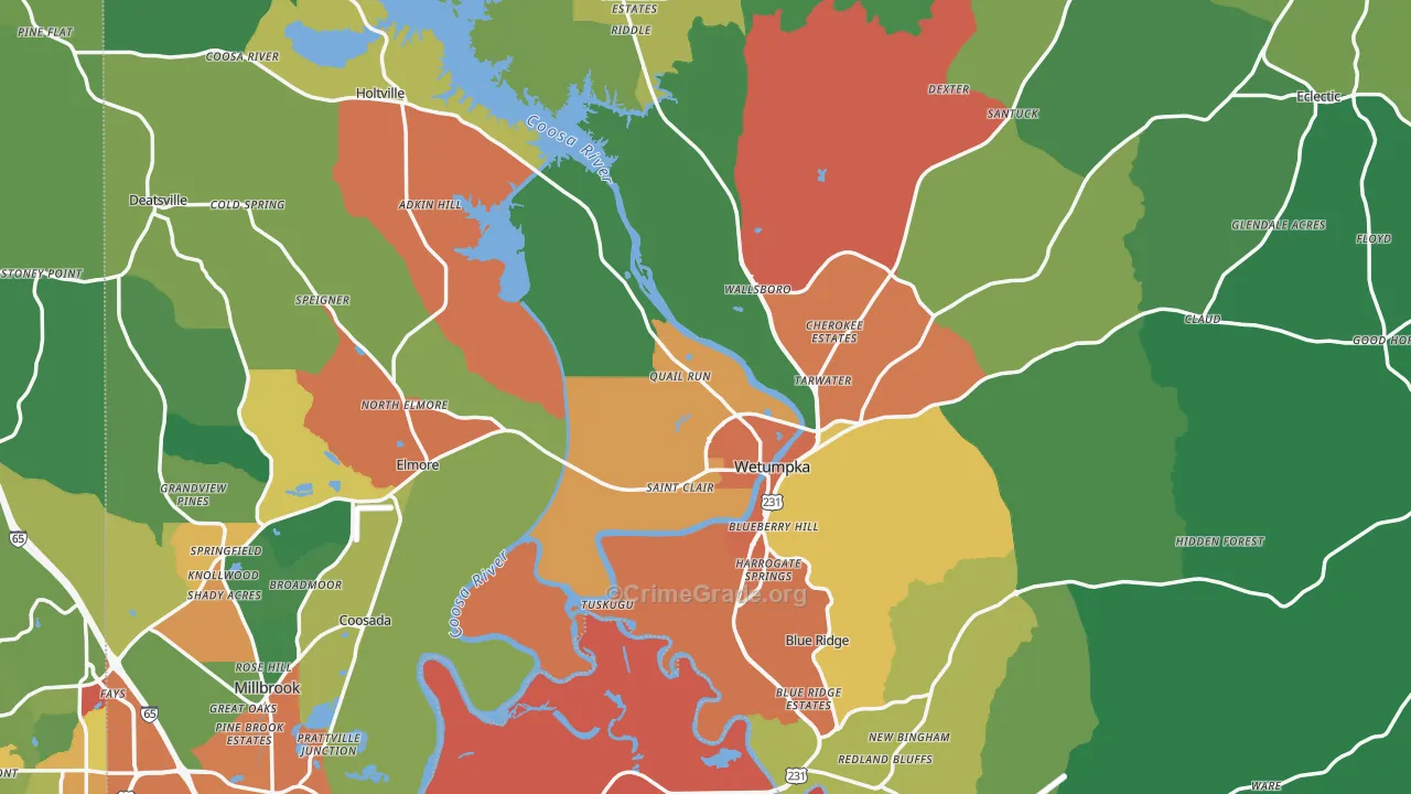 Elmore County, AL Map of Theft Rates